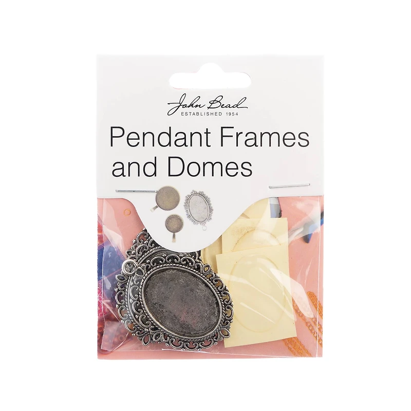 John Bead 38mm Antique Silver Oval Pendant Frames, 3ct.