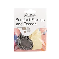 John Bead 38mm Antique Silver Oval Pendant Frames, 3ct.