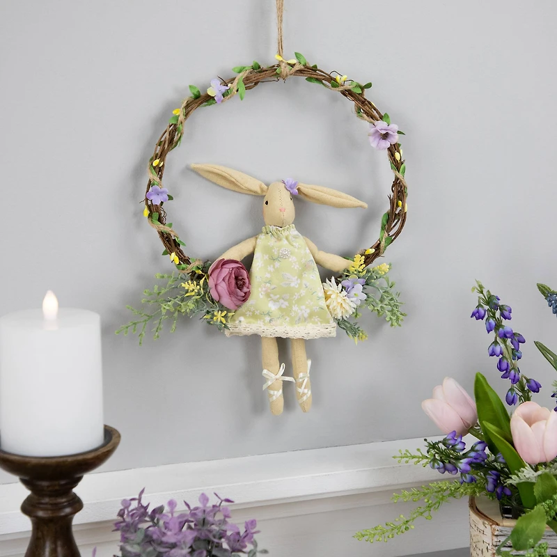 10" Girl Bunny Artificial Floral Easter Wreath