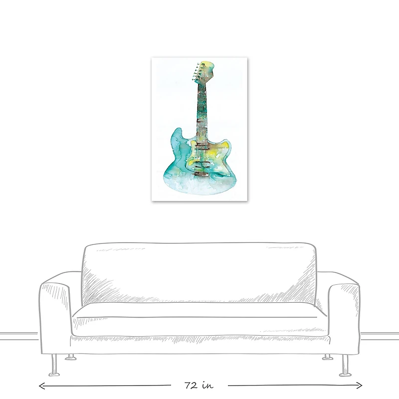 Blue And Yellow Guitar 24" x 36" Canvas Wall Art