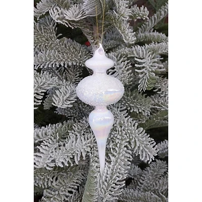 Wizardi 8.7" Iridescent White Spire Christmas Glass Ornament