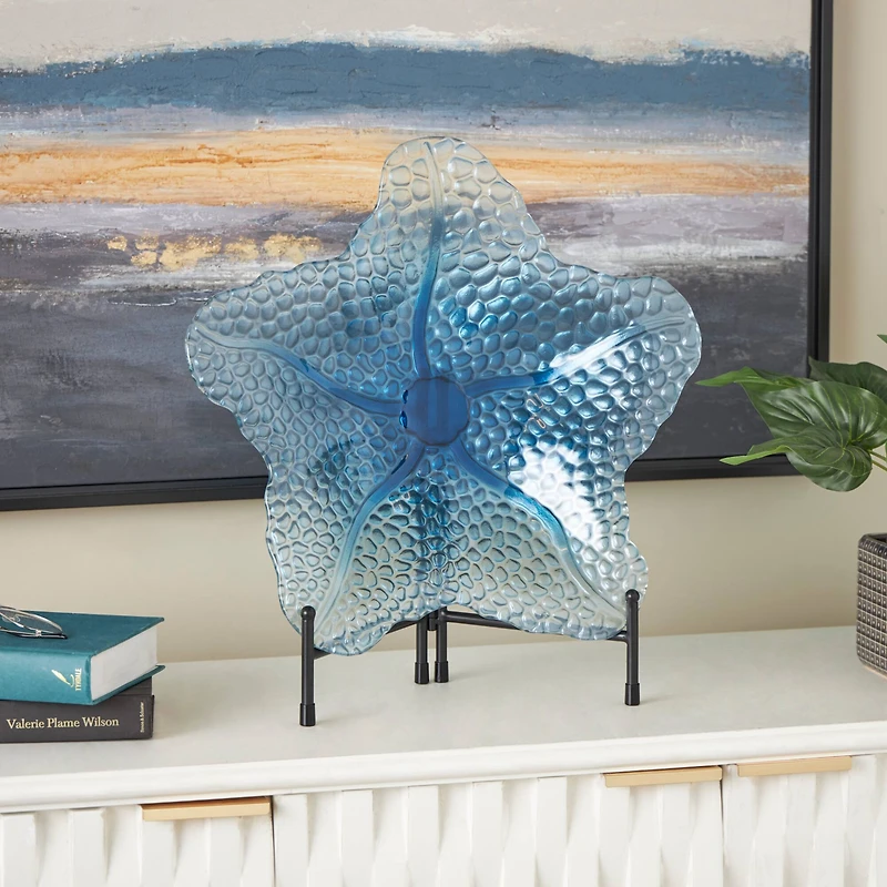 19.5" Blue Ombre Glass Starfish Charger with Metal Stand