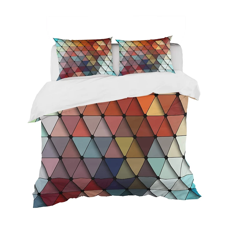Designart '3D Diamond Shaped Geometry in Shades of Blue and Red' Modern & Contemporary Bedding Set