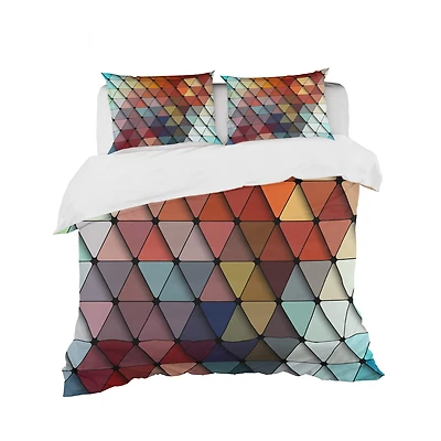 Designart '3D Diamond Shaped Geometry in Shades of Blue and Red' Modern & Contemporary Bedding Set