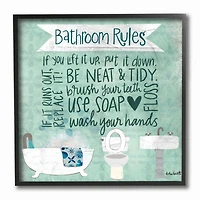 Stupell Industries Aqua Blue Bathroom Rules Collage Look Typography Framed Wall Art