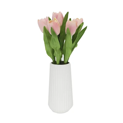 Flora Bunda® 8" Real-Touch Tulips In Ceramic Vase
