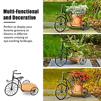 Glitzhome® 18" Black Metal Tricycle Planter Stand with Solid Wood Tray