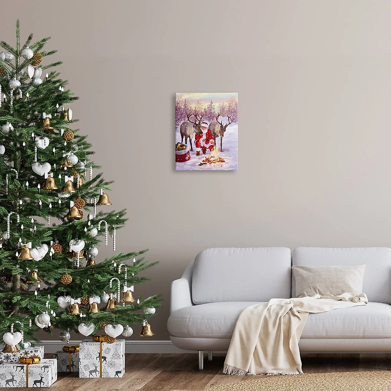 Stupell Industries Santa & Reindeer Bonfire Scene Canvas Wall Art