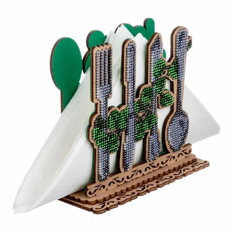 Wonderland Crafts Kitchen Utensils Napkin Holder Bead Embroidery on Wood Kit