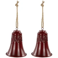 Embossed Christmas Bell Ornaments - 6" - Burgundy - Set of 2