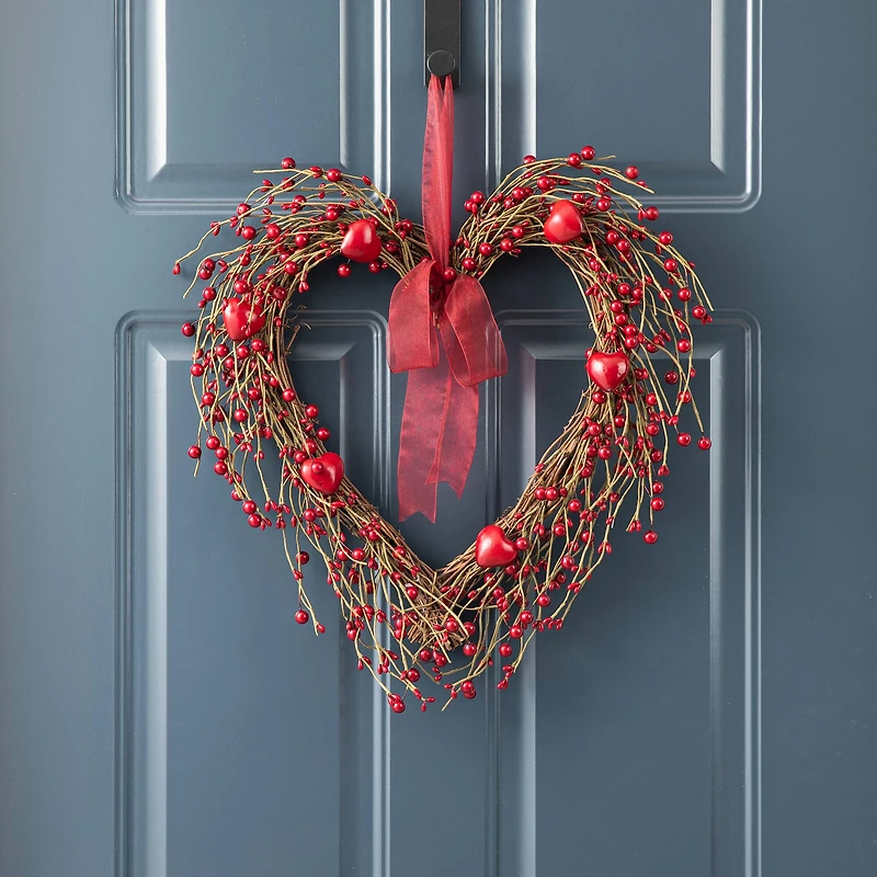 Glitzhome® 17" Valentine's Berry Heart Wreath