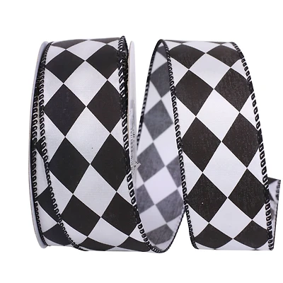 JAM Paper 1.5" x 10yd. Black & White Diamond Dan Wired Ribbon