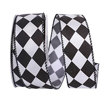 JAM Paper 1.5" x 10yd. Black & White Diamond Dan Wired Ribbon