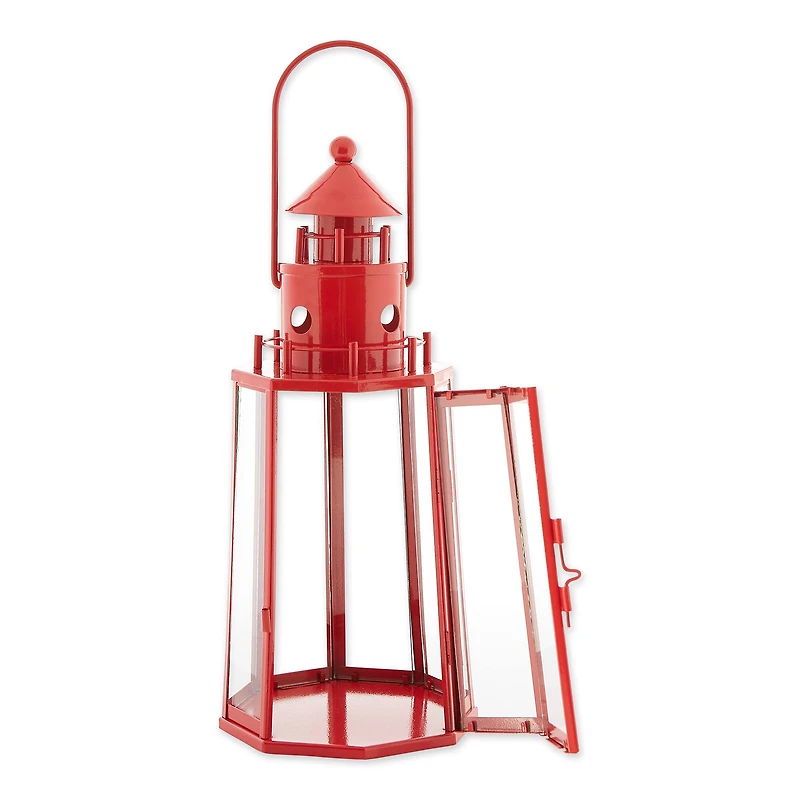 13.5" Red Lighthouse Hanging Candle Lantern