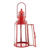13.5" Red Lighthouse Hanging Candle Lantern
