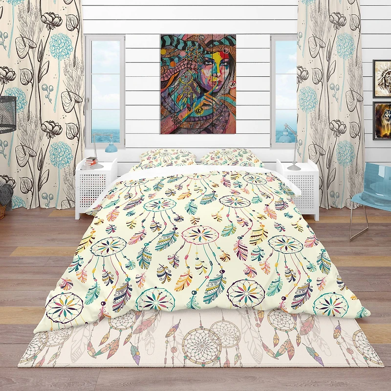 Designart 'Pattern with Native Indian-American Dream Catcher' Southwestern Bedding Set
