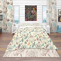 Designart 'Pattern with Native Indian-American Dream Catcher' Southwestern Bedding Set