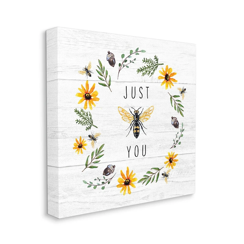Stupell Industries Just Bee You Pun Phrase Yellow Daisy Wreath Canvas Wall Art