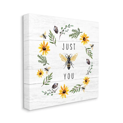 Stupell Industries Just Bee You Pun Phrase Yellow Daisy Wreath Canvas Wall Art