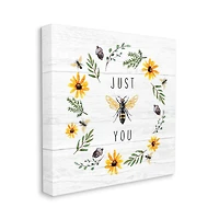 Stupell Industries Just Bee You Pun Phrase Yellow Daisy Wreath Canvas Wall Art