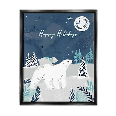 Stupell Industries Happy Holidays Winter Snow Bears Framed Floater Canvas Wall Art