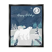 Stupell Industries Happy Holidays Winter Snow Bears Framed Floater Canvas Wall Art