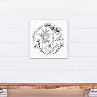 Hand Drawn Flowers and Leaves 16" x 16" Canvas Wall Art