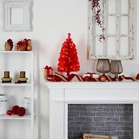 2ft. Pre-Lit Red Artificial Christmas Tree, Warm White LED Lights