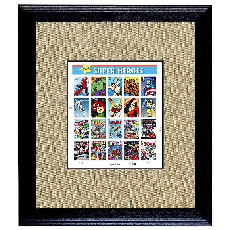Super Heroes 2 U.S. Stamp Sheet in 16" x 14" Wood Frame