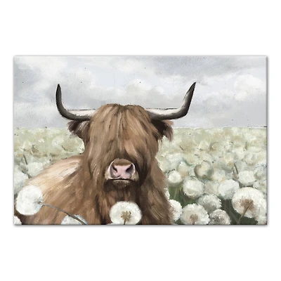 Highland Cow And Dandelions 18" x 12' Canvas Wall Art
