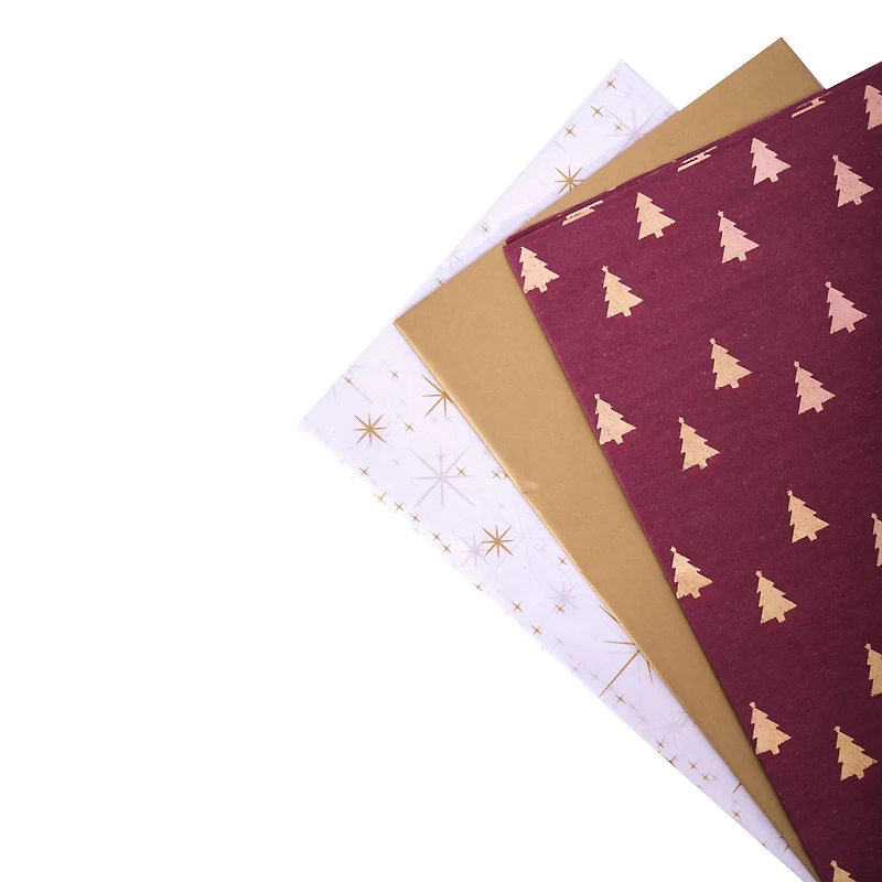 Burgundy & Gold Stars & Trees Tissue Paper, 24ct. by Celebrate It™