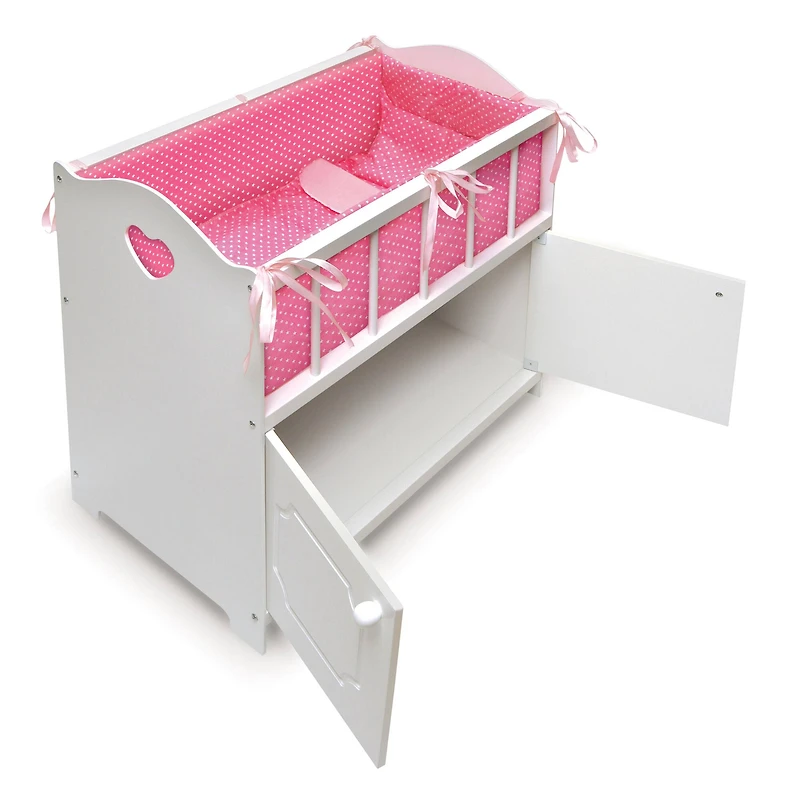 Badger Basket White Storage Doll Crib with Bedding