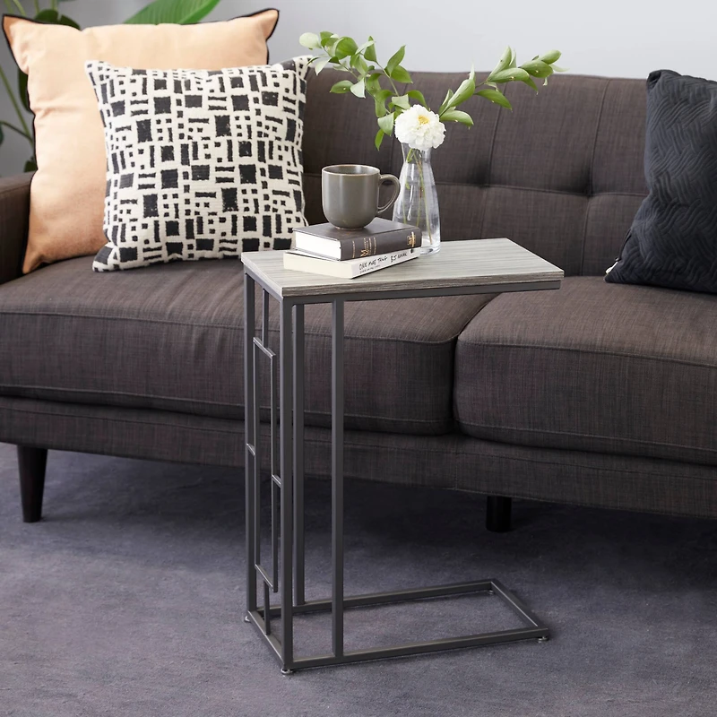 2ft. Gray Iron and Wood Contemporary Accent Table