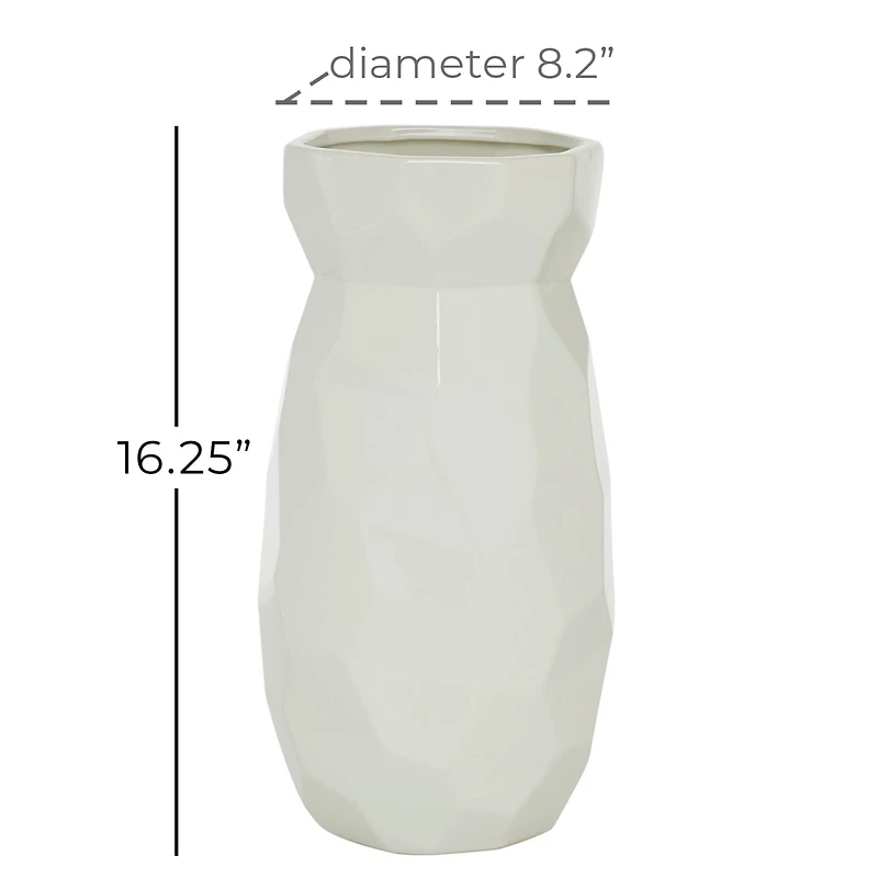 CosmoLiving by Cosmopolitan White Ceramic Modern Vase, 16" x 8" x 8"
