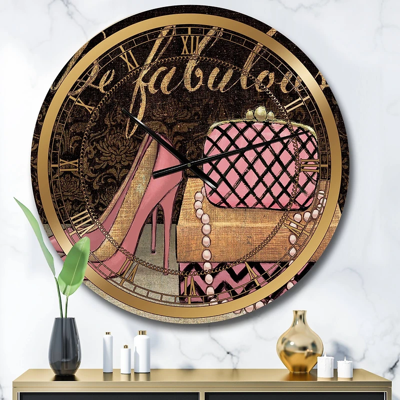 Designart Gold Fabulous Life Style III Glam Wall Clock