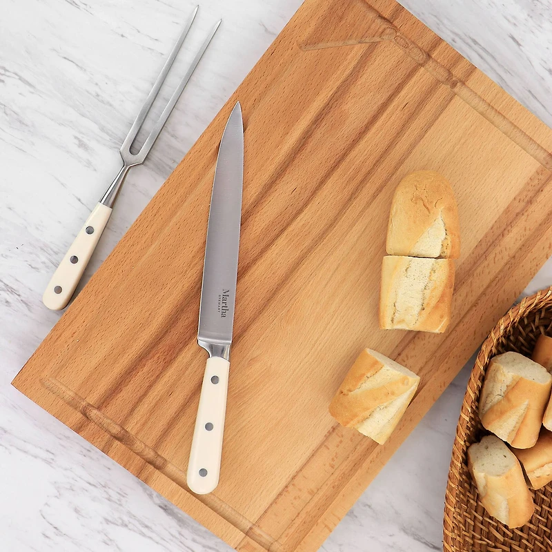 Martha Stewart Cream Goswell 3 Piece Carving Board & Cutlery Set