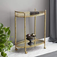 Gold Iron and Glass Traditional Bar Cart, 35" x 30" x 16"
