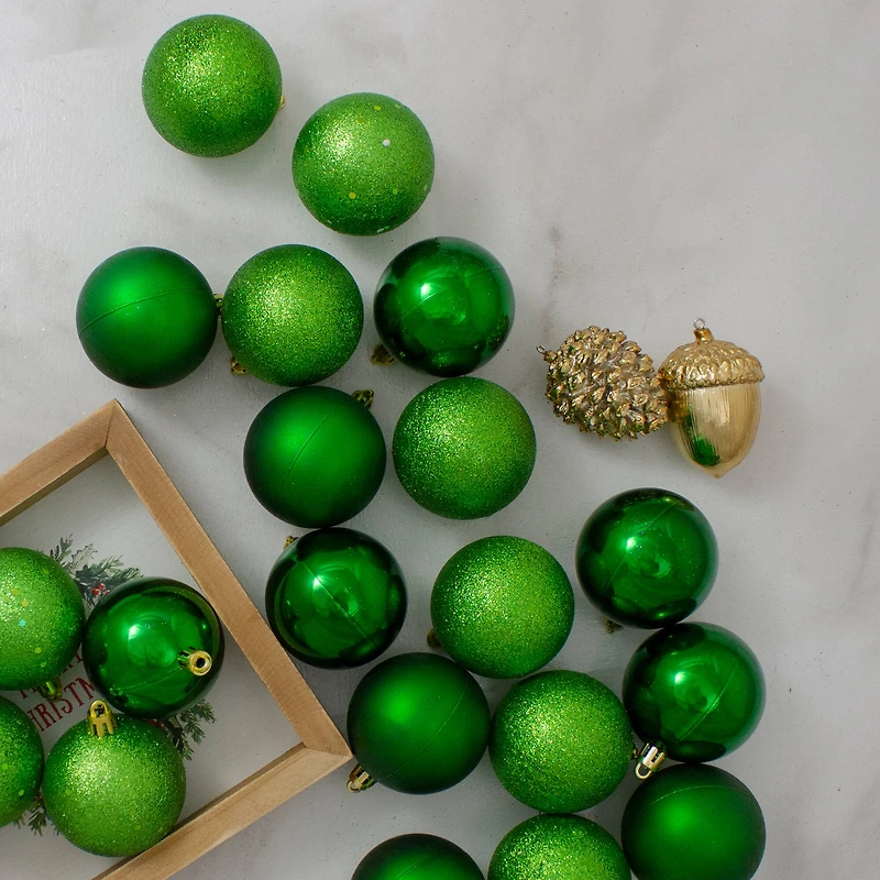 24ct. 2.5"  Xmas Green 4-Finish Shatterproof Christmas Ball Ornaments