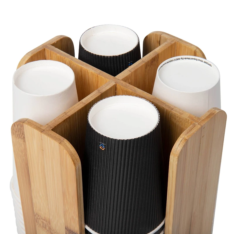Mind Reader Brown 4-Compartment Bamboo Cup and Lid Organizer Carousel
