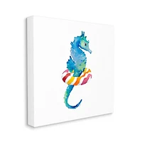Stupell Industries Blue Ombre Seahorse Red Stripe Ring Float Canvas Wall Art