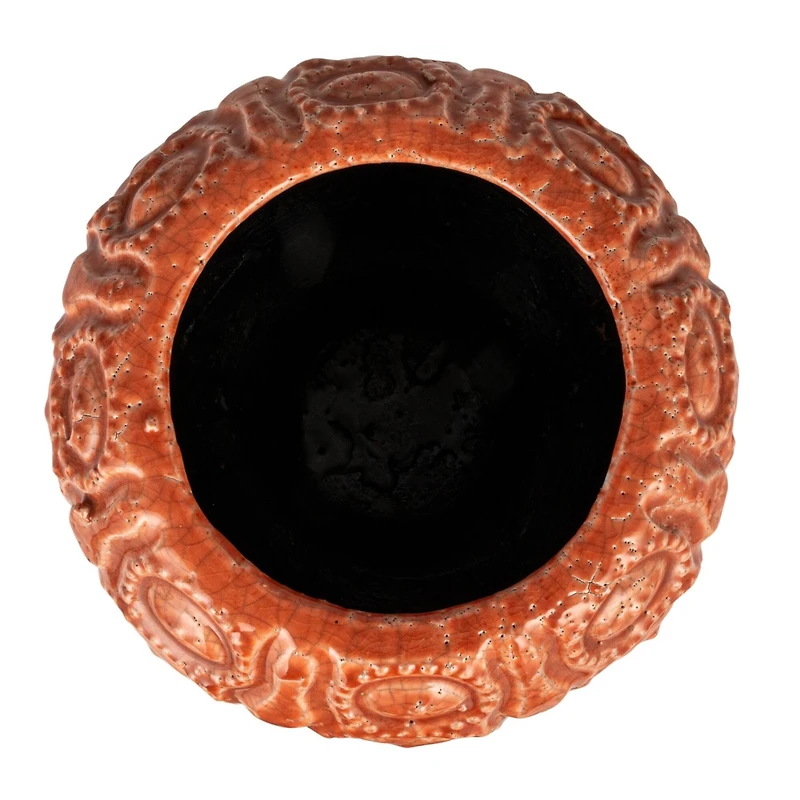 Hello Honey® 9" Coral Crackle Glaze Embossed Terra Cotta Footed Vase Planter