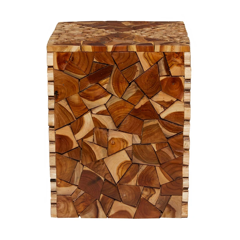 18" Brown Teak Contemporary Stool