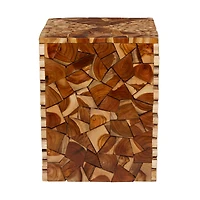 18" Brown Teak Contemporary Stool