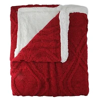 Red & White Cable Knit & Sherpa Throw Blanket