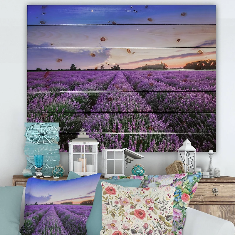 Designart - Sunrise & Dramatic Clouds Over Lavender Field II