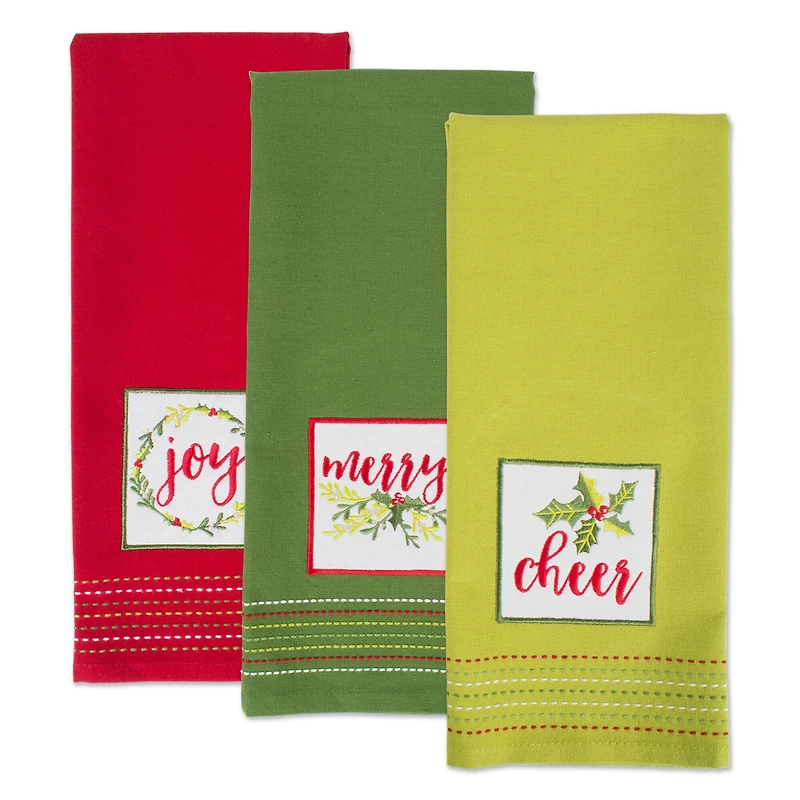 DII® Assorted Holiday Greetings Embellished Dishtowel Set
