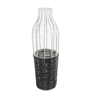 24" Silver Metal Vase with Woven Black Rattan Base