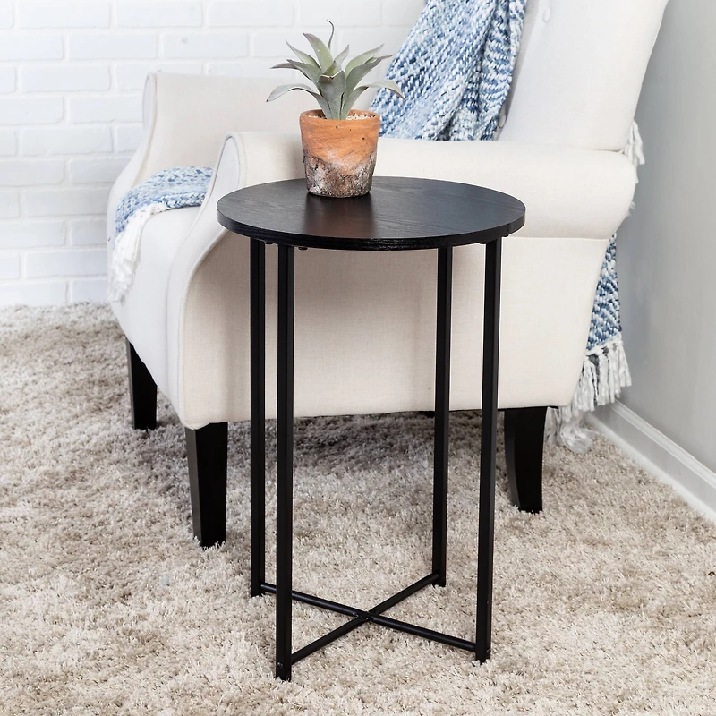 6 Pack: Honey Can Do Black Round Side Table with X-Pattern Base