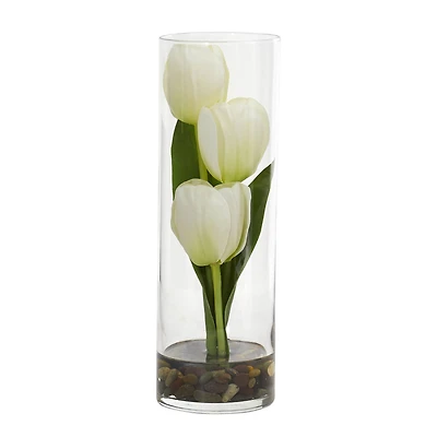 10" Tulips Artificial Arrangement in Cylinder Vase