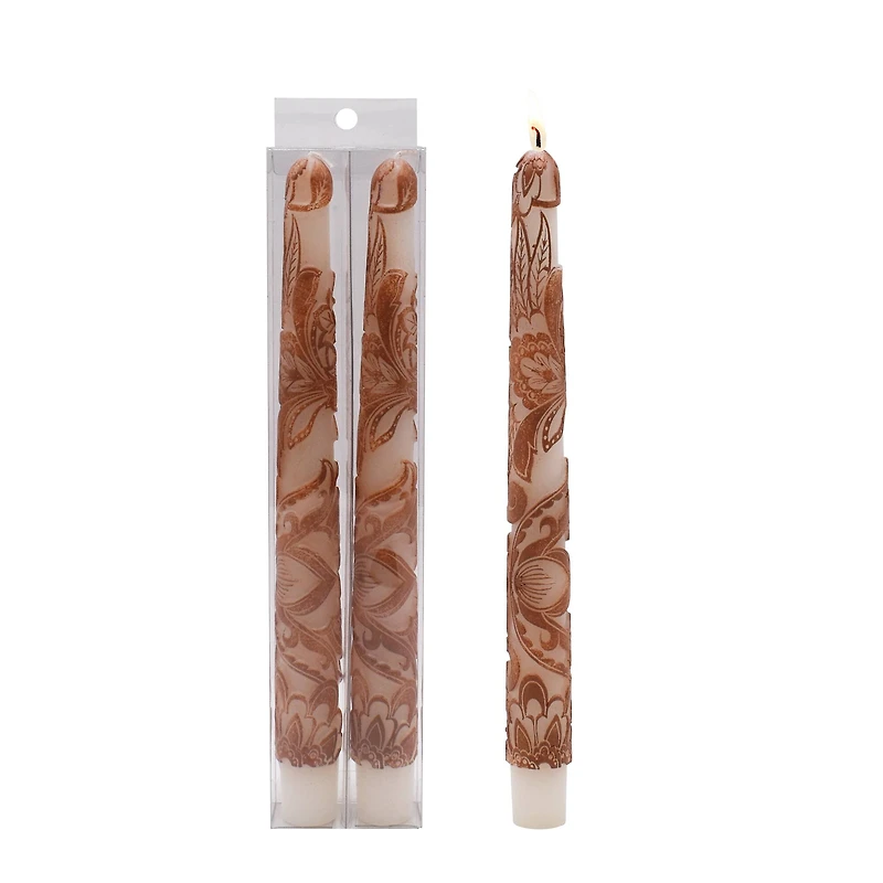 10" Floral Embossed Taper Candles